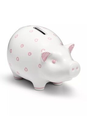 RARE Tiffany & co. Dot Piggy Bank in Earthenware with Pink Accents